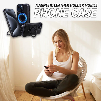 Full-Coverage Shockproof Leather Magnetic Stand iPhone Case