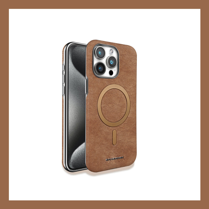 Genuine Leather Phone Case - Magnetic Charging