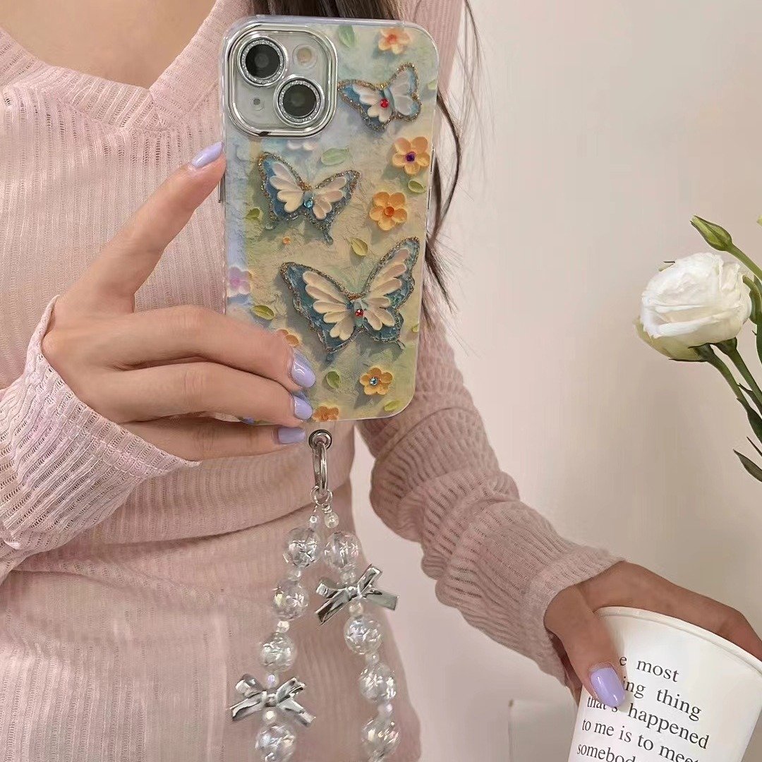 Dots Drill Oil Painting Flower Butterfly Phone Case