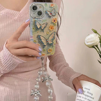 Dots Drill Oil Painting Flower Butterfly Phone Case