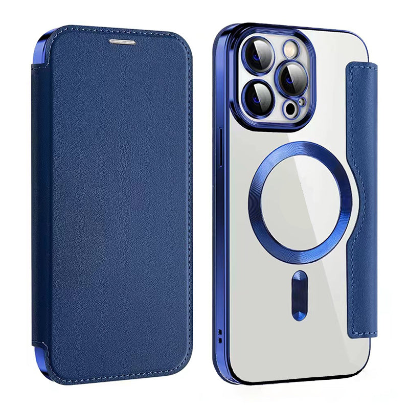 Transparent Electroplated Magnetic Leather Flip Case