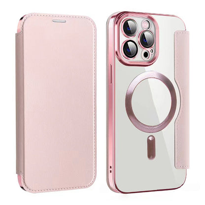 Transparent Electroplated Magnetic Leather Flip Case