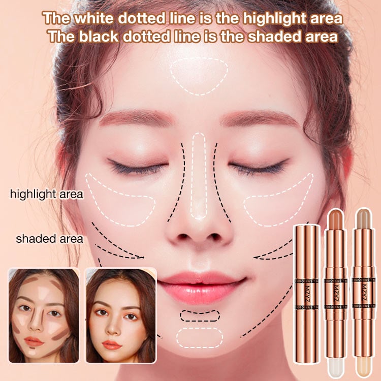 Double Head Makeup Stick-Highlighter & Contour-Fast and simple operation for beginners, makeup like a pro