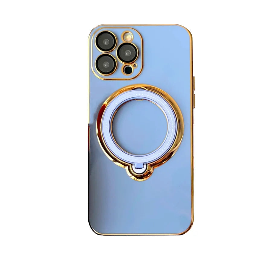 Electroplated Solid Color Rotating Stand Mobile Phone Case