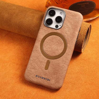 Genuine Leather Phone Case - Magnetic Charging