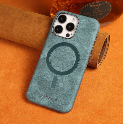 Genuine Leather Phone Case - Magnetic Charging