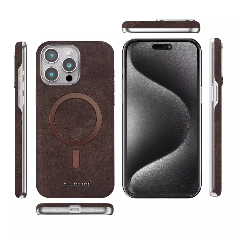 Genuine Leather Phone Case - Magnetic Charging