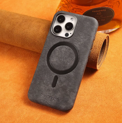 Genuine Leather Phone Case - Magnetic Charging