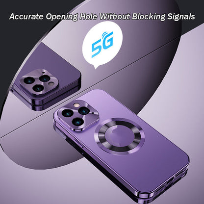 Double-sided magnetic phone case with electroplated glass